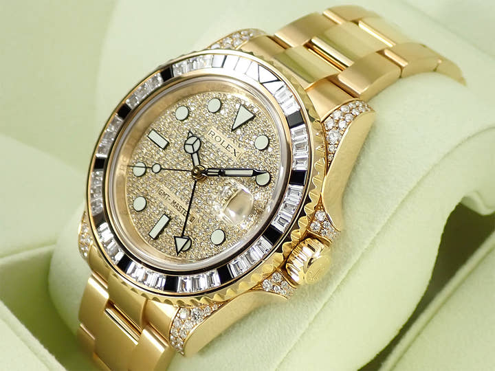 ロレックス GMTマスターII Ref.116758SANR イエローゴールド パヴェダイヤモンド文字盤 オイスターブレスレット