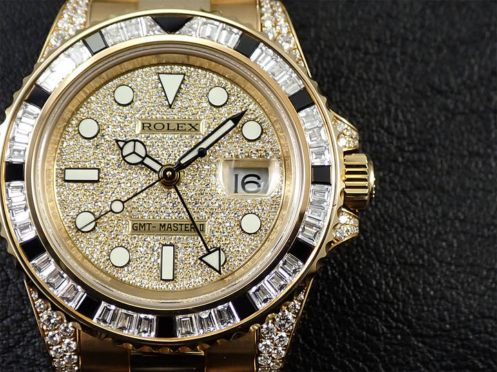ロレックス GMTマスターII Ref.116758SANR イエローゴールド パヴェダイヤモンド文字盤 オイスターブレスレット