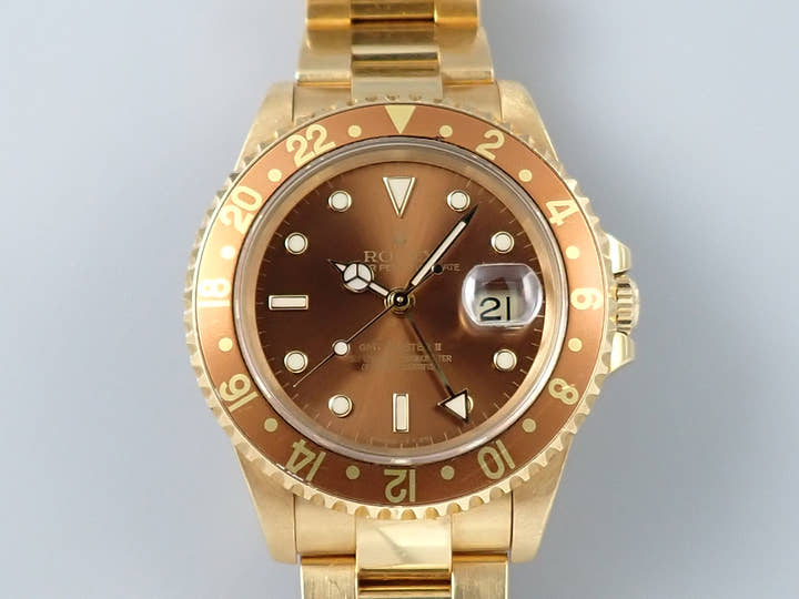 ロレックス GMTマスターII Ref.16718 イエローゴールド ブラウン文字盤 オイスターブレスレット