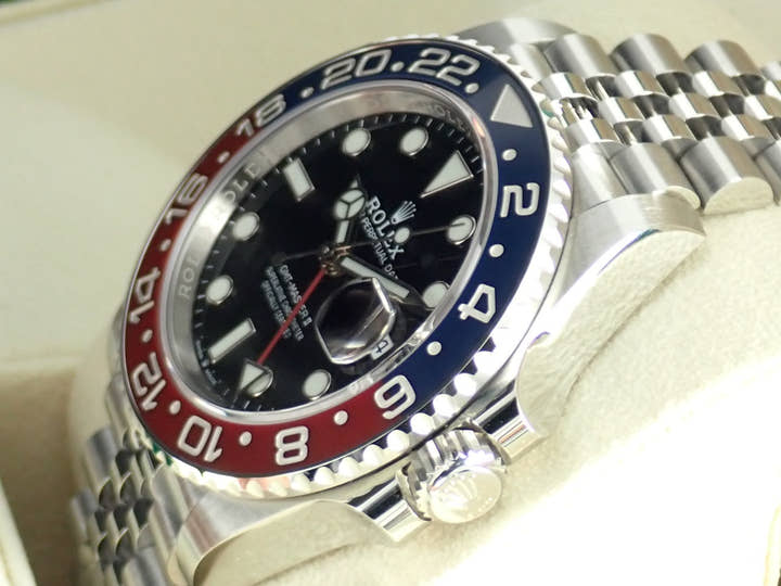 Rolex GMT-Master II Ref. 126710BLRO, black dial, unused, gmt-master2-57 Jubilee bracelet.