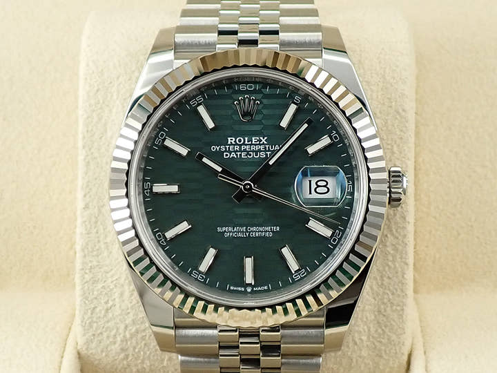 ロレックス デイトジャスト41 Ref.126334 ステンレススチール/ホワイトゴールド ミントグリーン文字盤 ジュビリーブレスレット