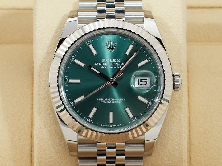 Rolex Datejust 41 Ref. 126334 Stainless Steel/White Gold Mint Green Dial Jubilee Bracelet