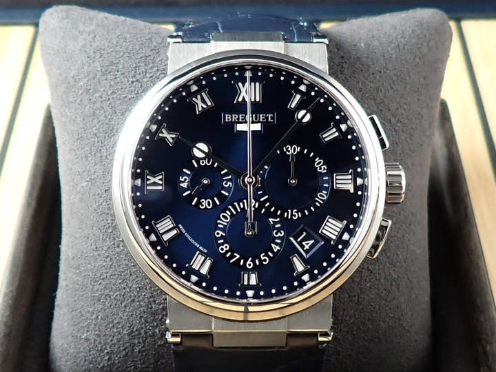ブレゲ マリーン クロノグラフ Ref.5527TI/Y1/9WV ブルー文字盤 美品 TU43ARZ8