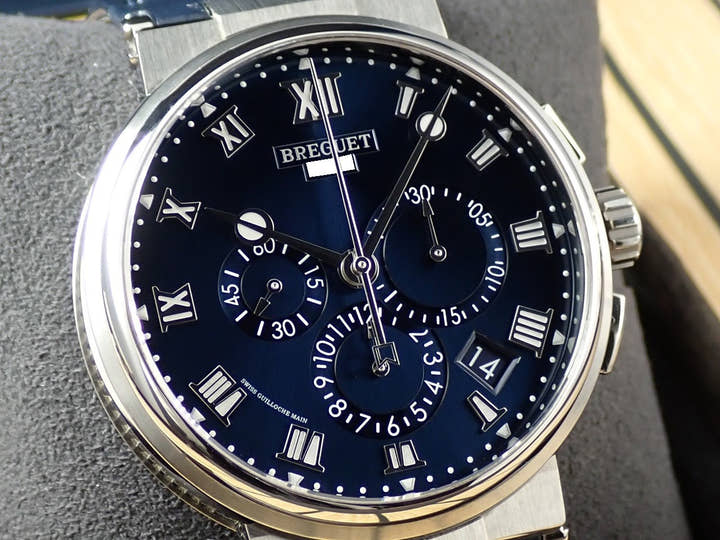 ブレゲ マリーン クロノグラフ Ref.5527TI/Y1/9WV ブルー文字盤 美品 TU43ARZ8