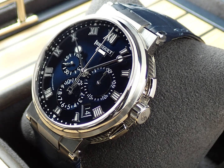 ブレゲ マリーン クロノグラフ Ref.5527TI/Y1/9WV ブルー文字盤 美品 TU43ARZ8
