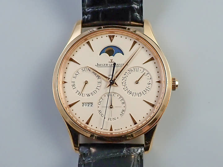 ジャガールクルト マスター ウルトラスリム パーペチュアルカレンダー Ref.Q1302520 エッグシェルベージュ文字盤 中古 8LV9P8RA