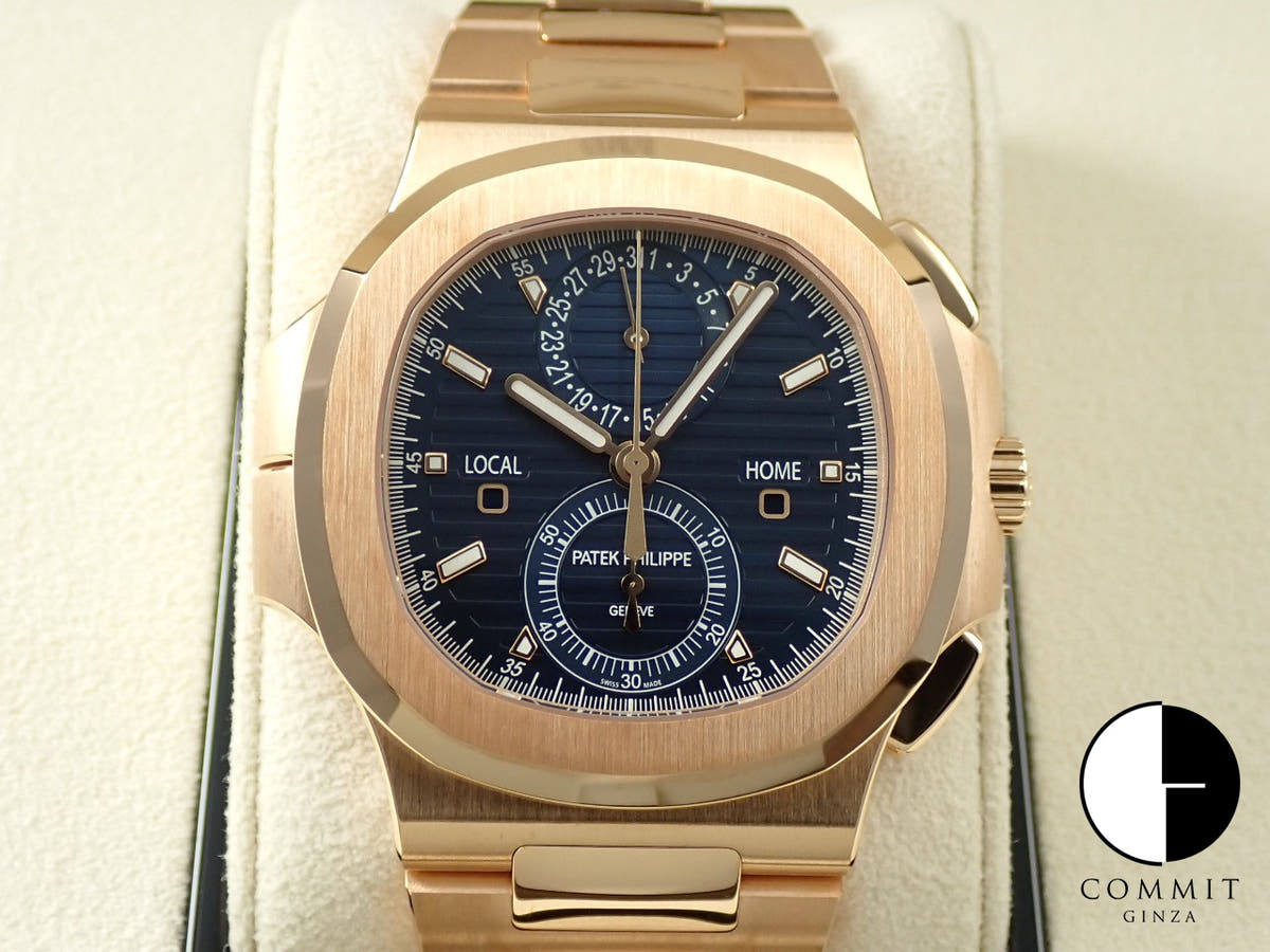 パテックフィリップ ノーチラス トラベルタイム クロノグラフ Ref.5990/1R-001 ローズゴールド ブルーソレイユ文字盤