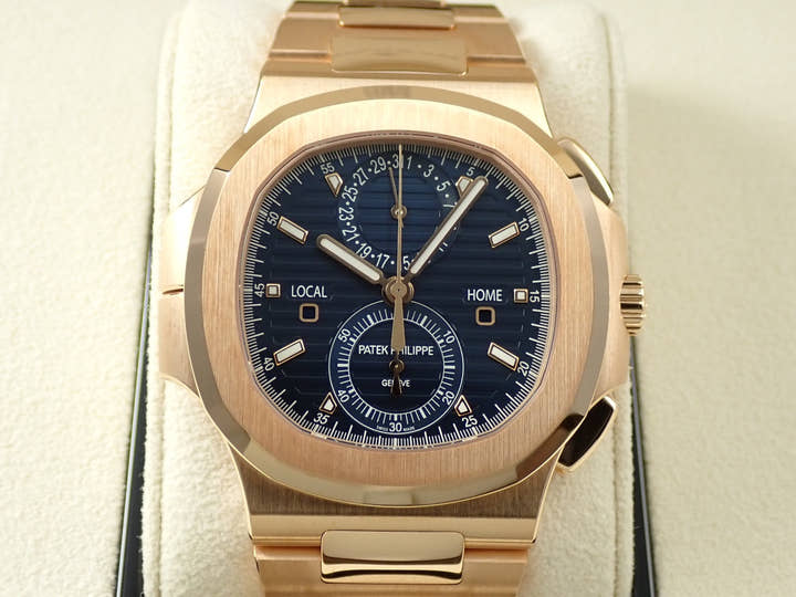 パテックフィリップ ノーチラス トラベルタイム クロノグラフ Ref.5990/1R-001 ローズゴールド ブルーソレイユ文字盤