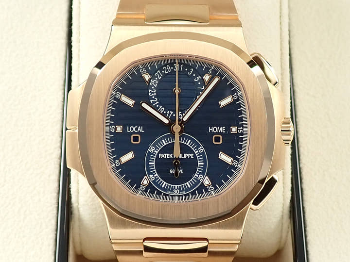 パテックフィリップ ノーチラス トラベルタイム クロノグラフ Ref.5990/1R-001 ローズゴールド ブルーソレイユ文字盤