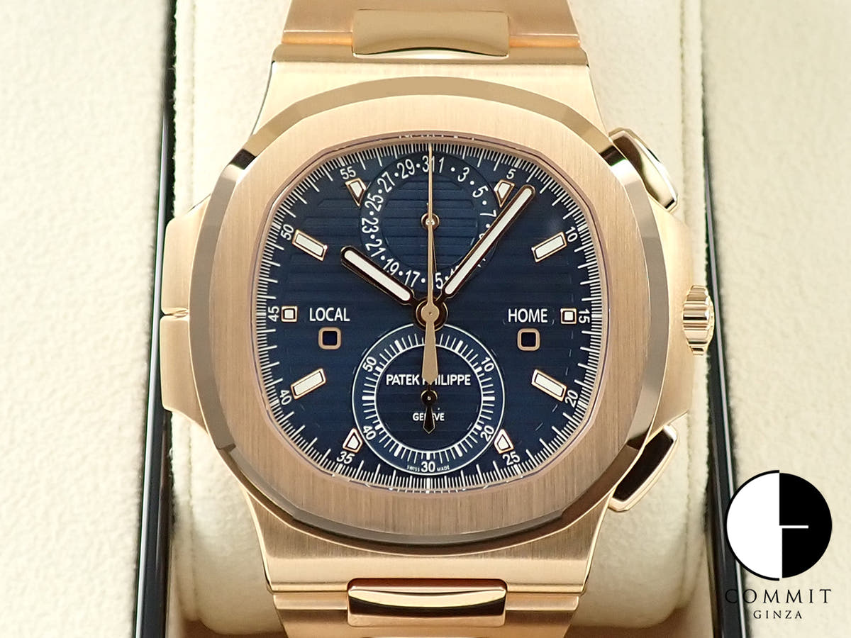 パテックフィリップ ノーチラス トラベルタイム クロノグラフ Ref.5990/1R-001 ローズゴールド ブルーソレイユ文字盤
