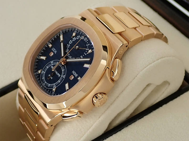 パテックフィリップ ノーチラス トラベルタイム クロノグラフ Ref.5990/1R-001 ローズゴールド ブルーソレイユ文字盤