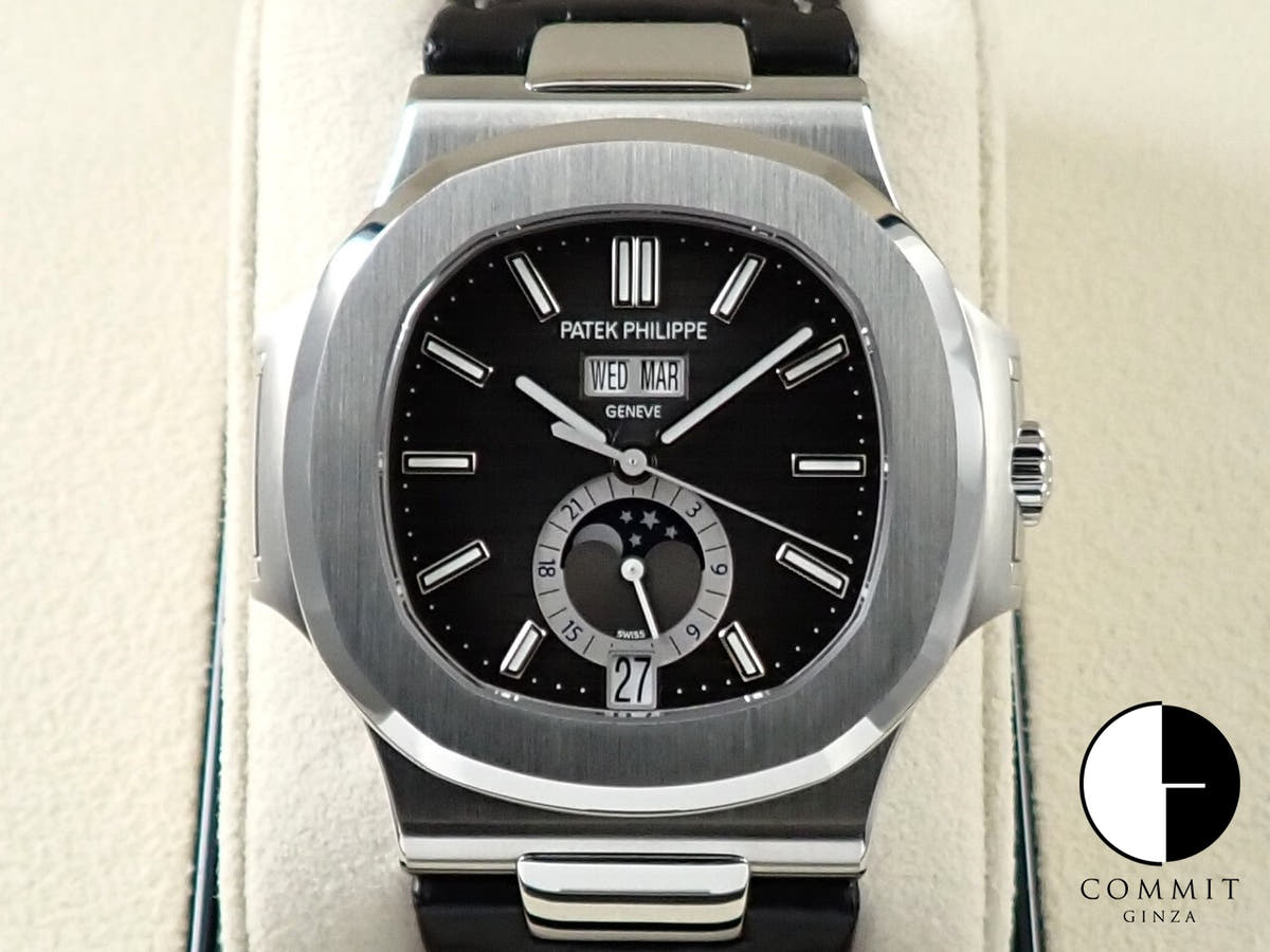 パテックフィリップ ノーチラス アニュアルカレンダー ムーンフェイズ Ref.5726A-001 ステンレススチール ブラック文字盤
