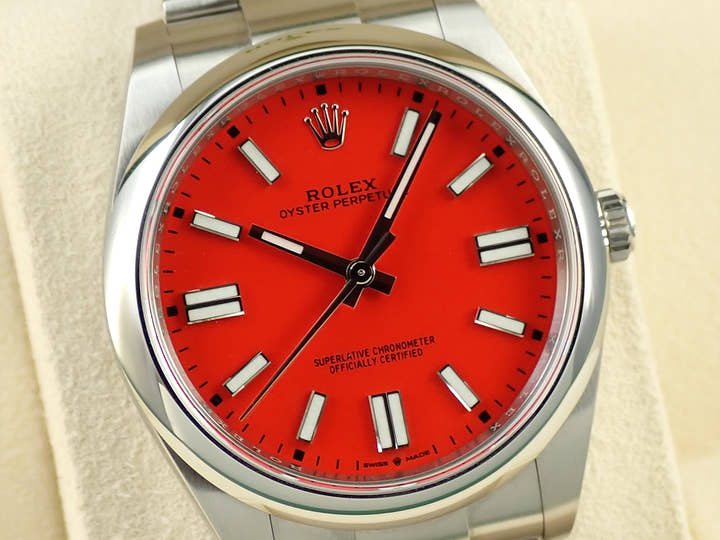 ロレックス オイスターパーペチュアル41 Ref.124300 ステンレススチール コーラルレッド文字盤