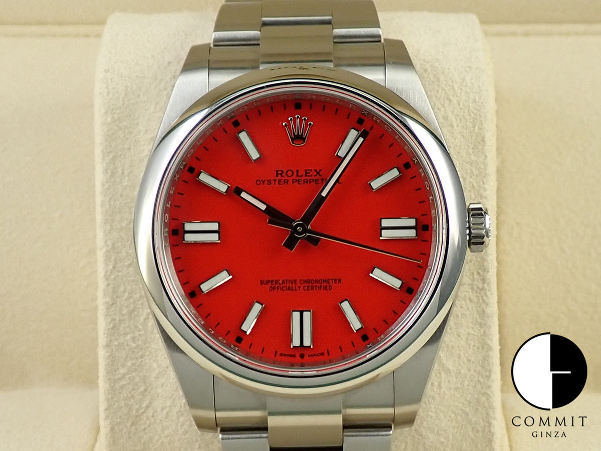 ロレックス オイスターパーペチュアル41 Ref.124300 ステンレススチール コーラルレッド文字盤