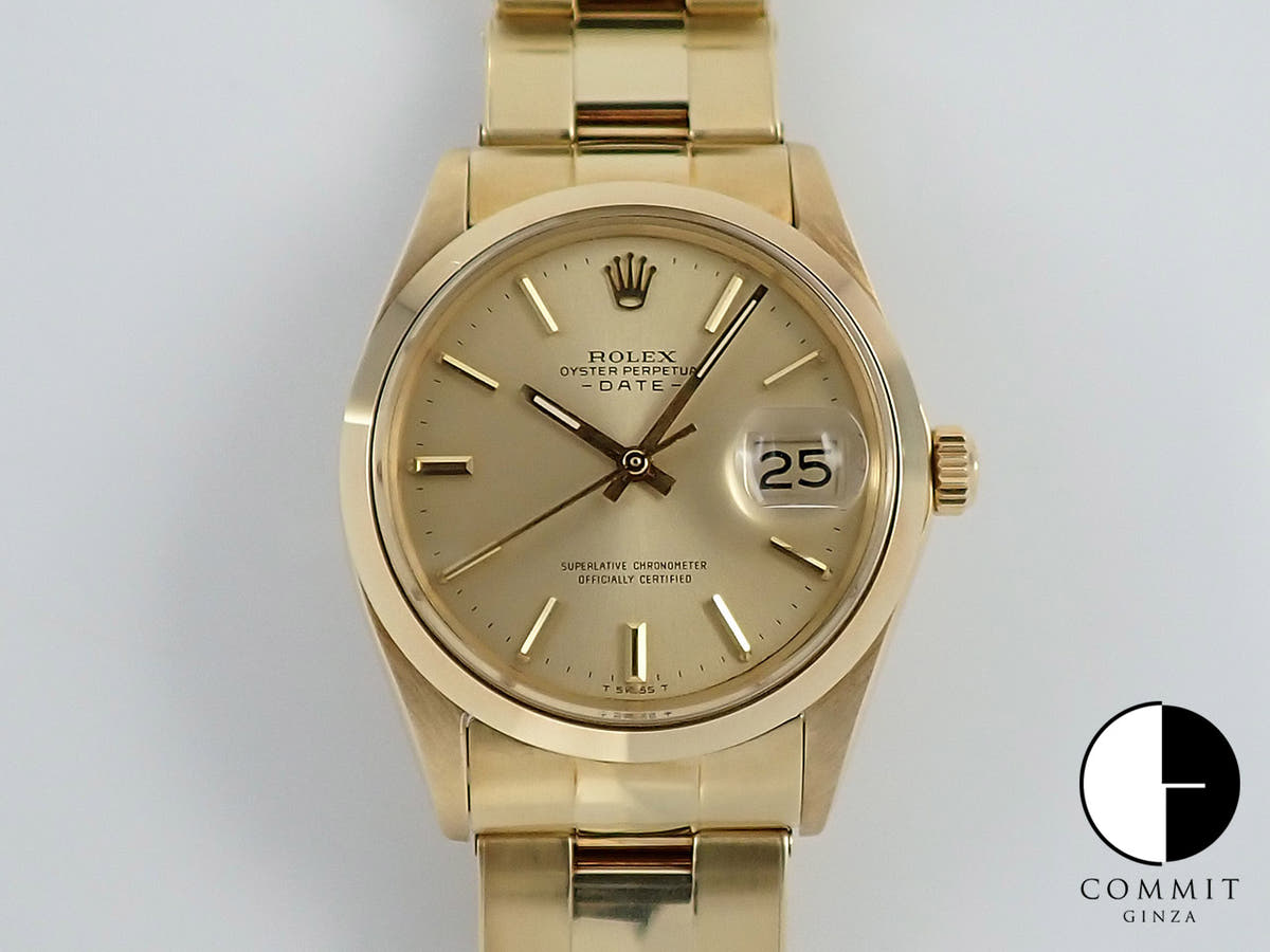 ロレックス オイスターパーペチュアル デイト Ref.1500 イエローゴールド シャンパン文字盤