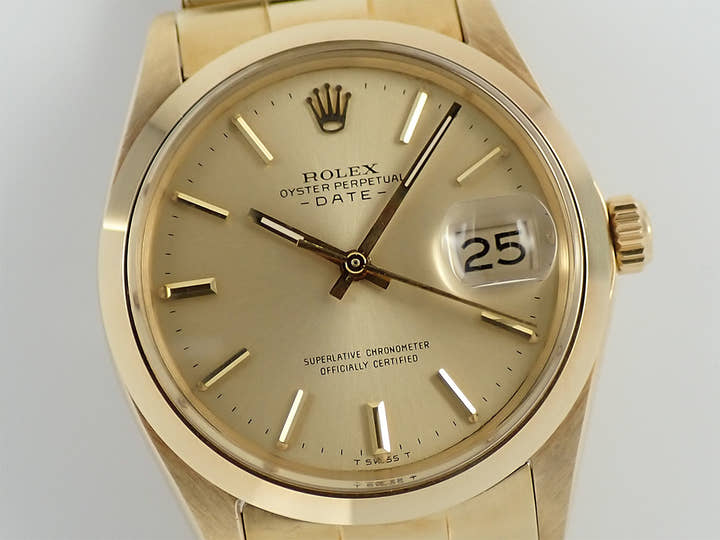 ロレックス オイスターパーペチュアル デイト Ref.1500 イエローゴールド シャンパン文字盤