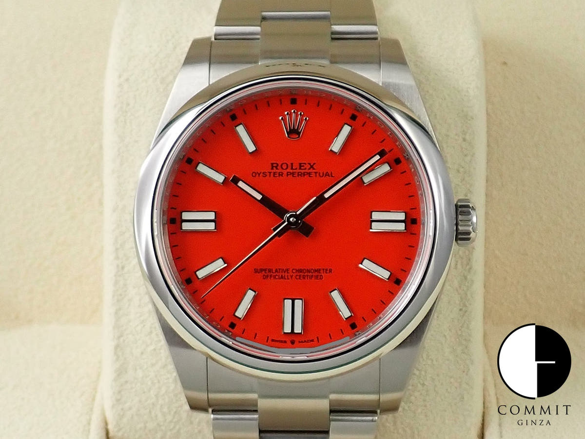 ロレックス オイスターパーペチュアル41 Ref.124300 ステンレススチール コーラルレッド文字盤