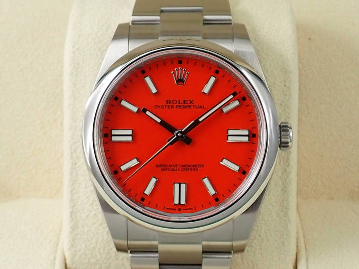 ロレックス オイスターパーペチュアル41 Ref.124300 ステンレススチール コーラルレッド文字盤