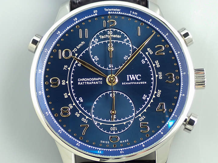IWC ポルトギーゼ クロノグラフ ラトラパンテ ブティック ミラノ Ref.IW371222 ブルー文字盤 中古 8XA3JFYS