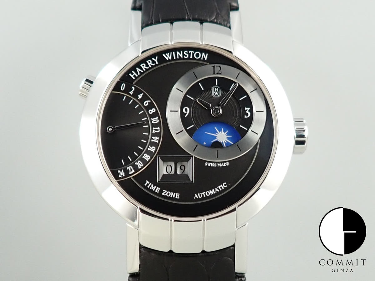 ハリーウィンストン プルミエール エキセンター タイムゾーン Ref.PRNATZ41WW001 ブラック文字盤 美品 X0P04X83