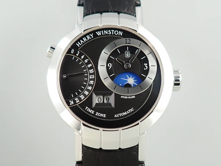 ハリーウィンストン プルミエール エキセンター タイムゾーン Ref.PRNATZ41WW001 ブラック文字盤 美品 X0P04X83