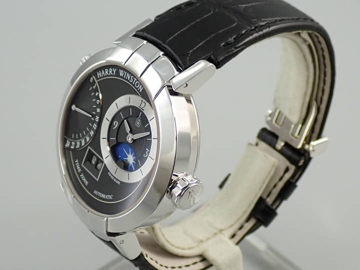 ハリーウィンストン プルミエール エキセンター タイムゾーン Ref.PRNATZ41WW001 ブラック文字盤 美品 X0P04X83