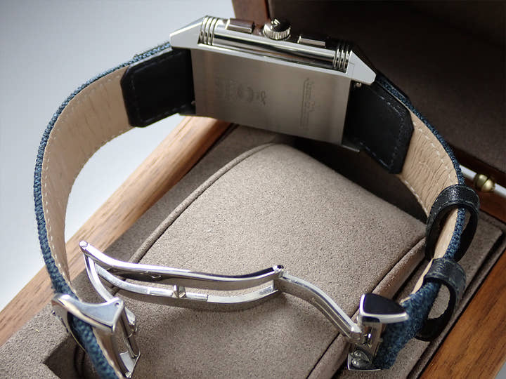 ジャガールクルト レベルソ トリビュート クロノグラフ Ref.Q389848J ブルーグレー/スケルトン文字盤 美中古 CC2UL642