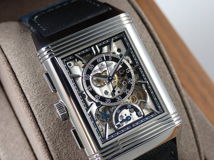 ジャガールクルト レベルソ トリビュート クロノグラフ Ref.Q389848J ブルーグレー/スケルトン文字盤 美中古 CC2UL642