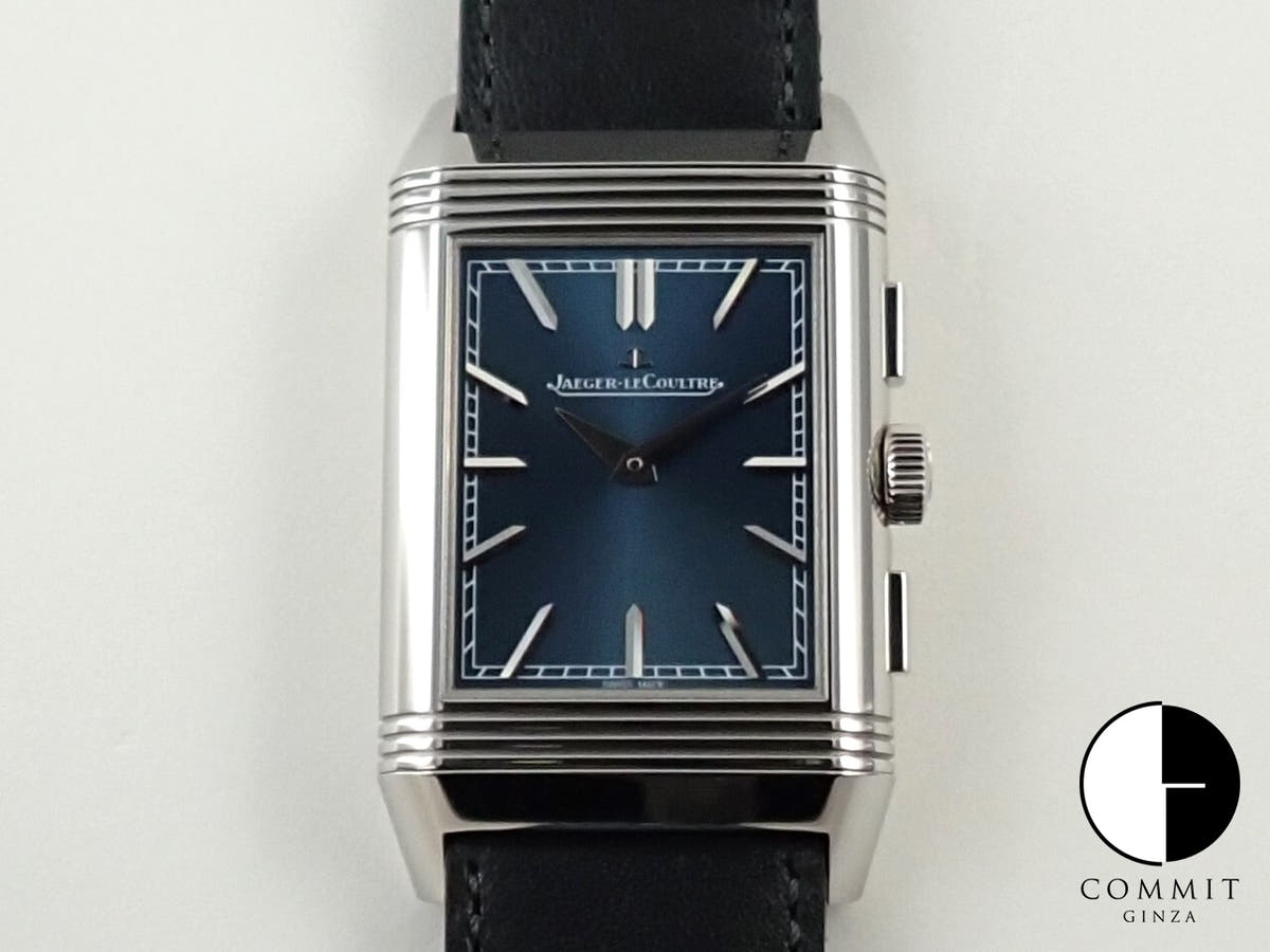 ジャガールクルト レベルソ トリビュート クロノグラフ Ref.Q389848J ブルーグレー/スケルトン文字盤 美品 S9658492