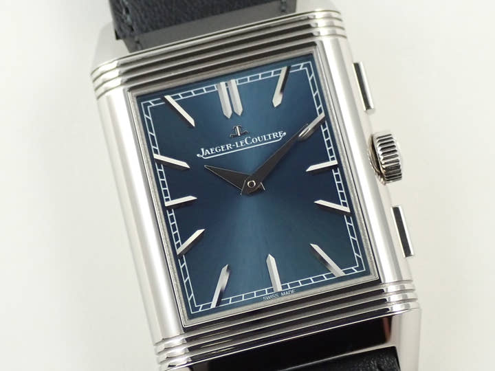 ジャガールクルト レベルソ トリビュート クロノグラフ Ref.Q389848J ブルーグレー/スケルトン文字盤 美品 S9658492