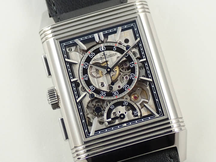 ジャガールクルト レベルソ トリビュート クロノグラフ Ref.Q389848J ブルーグレー/スケルトン文字盤 美品 S9658492