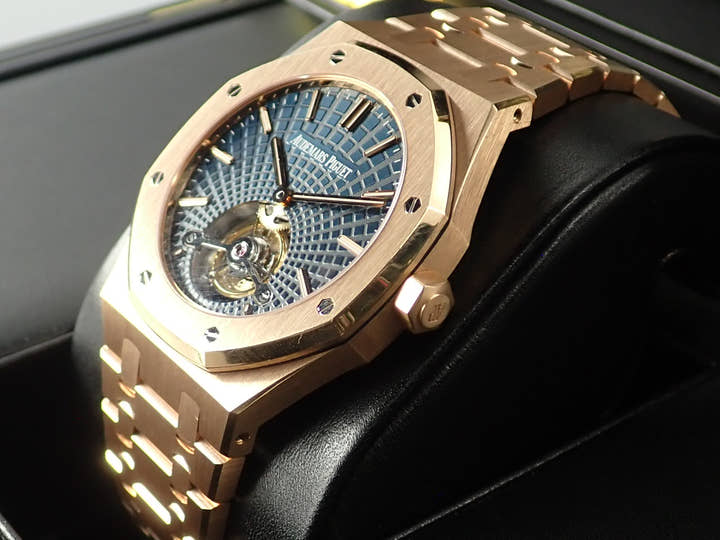 オーデマピゲ ロイヤルオーク トゥールビヨン エクストラ シン Ref.26510OR.OO.1220OR.01 ピンクゴールド ブルー文字盤