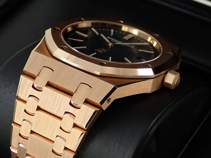 オーデマピゲ ロイヤルオーク ジャンボ エクストラ シン Ref.15202OR.OO.1240OR.01 ピンクゴールド ブルー文字盤