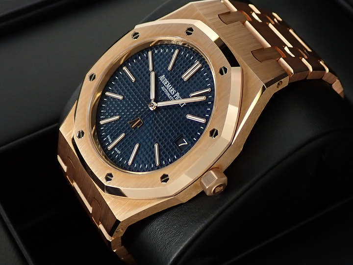 オーデマピゲ ロイヤルオーク ジャンボ エクストラ シン Ref.15202OR.OO.1240OR.01 ピンクゴールド ブルー文字盤