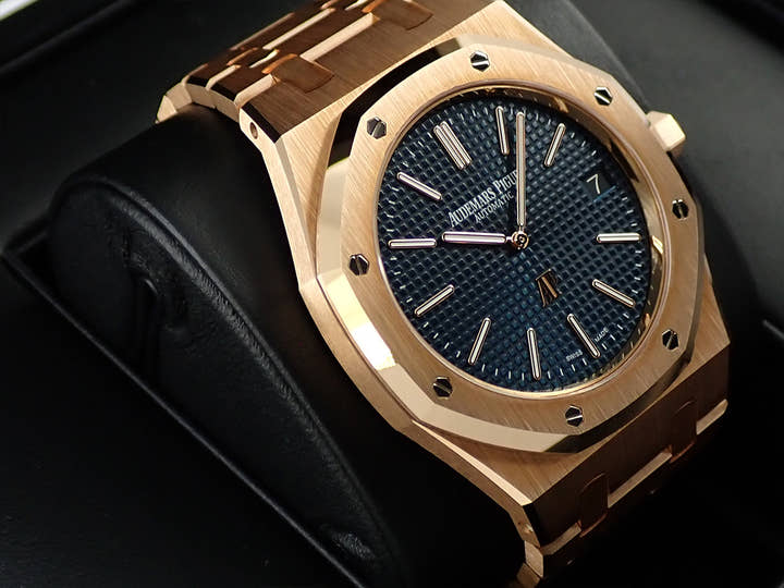オーデマピゲ ロイヤルオーク ジャンボ エクストラ シン Ref.15202OR.OO.1240OR.01 ピンクゴールド ブルー文字盤