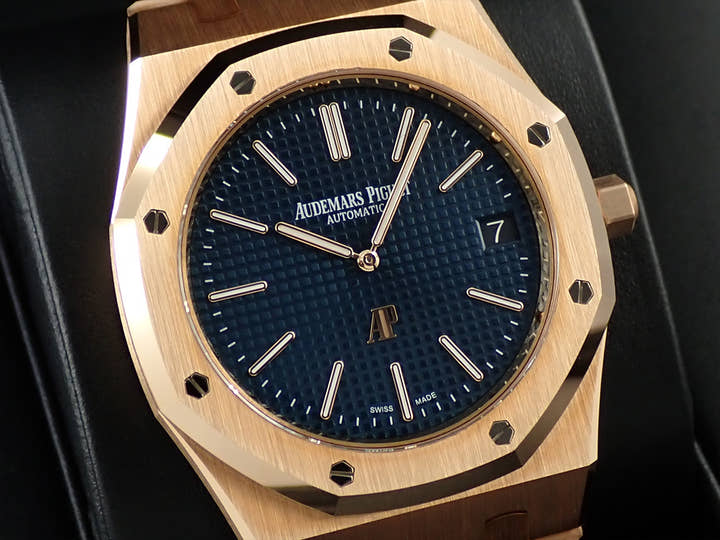 オーデマピゲ ロイヤルオーク ジャンボ エクストラ シン Ref.15202OR.OO.1240OR.01 ピンクゴールド ブルー文字盤