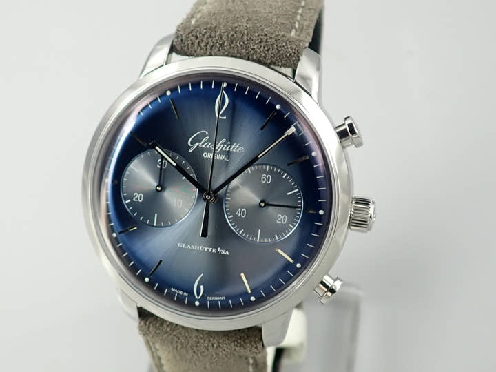 グラスヒュッテオリジナル セネタ シックスティーズ クロノグラフ Ref.1-39-34-04-22-04 グレイシャーブルー文字盤 極美品 RI588087