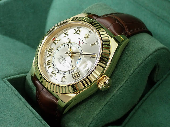 ロレックス スカイドゥエラー Ref.326138 イエローゴールド シルバー文字盤 革ベルト 美品 0S906976