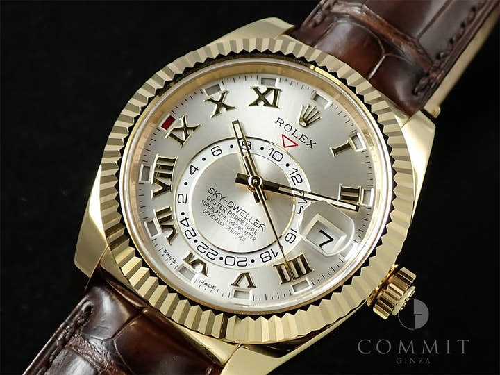 ロレックス スカイドゥエラー Ref.326138 イエローゴールド シルバー文字盤 革ベルト 美品 0S906976