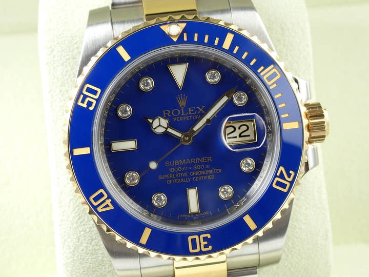 ロレックス サブマリーナー デイト Ref.116613GLB ステンレススチール/イエローゴールド ブルーx8Pダイヤ文字盤 中古 T5Y6669A