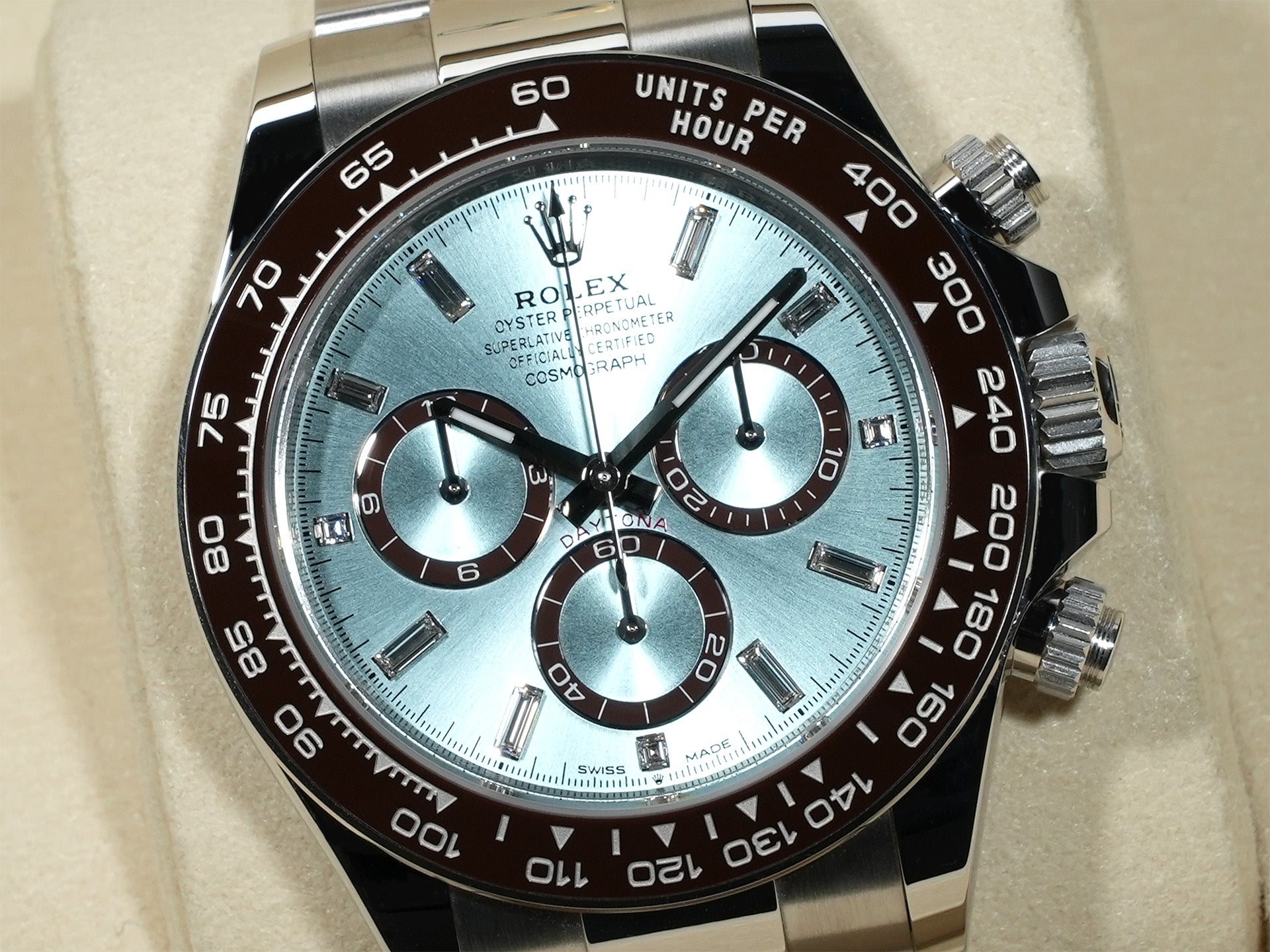 Rolex Daytona Ref. 126506A Platinum Ice Blue with 11 Diamond Dial, Unused, Item #mm7qj5s8