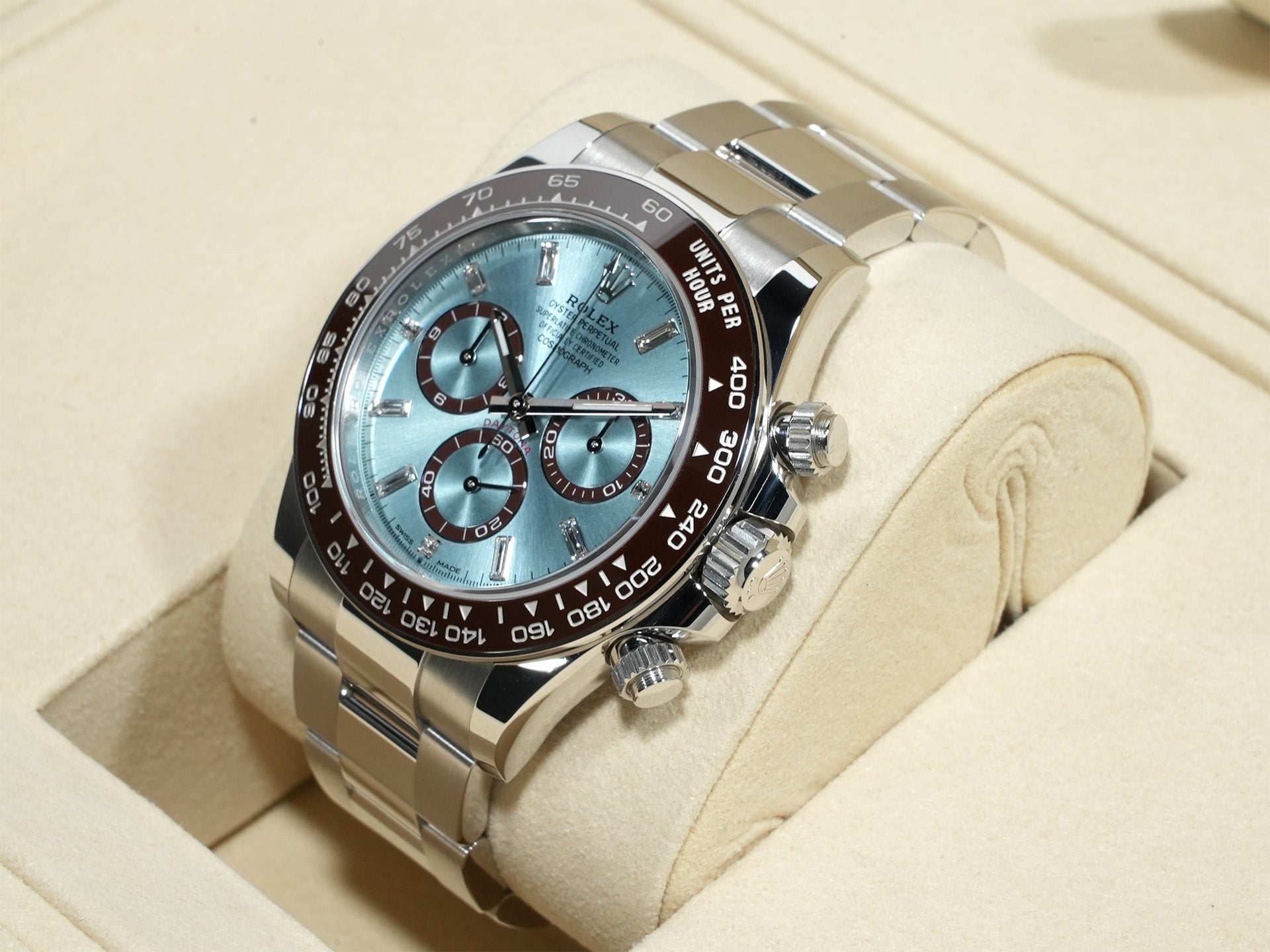 Rolex Daytona Ref. 126506A Platinum Ice Blue with 11 Diamond Dial, Unused, Item #mm7qj5s8