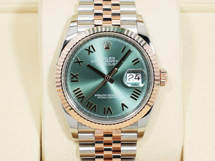 Rolex Datejust 36 Ref. 126231 Stainless Steel/Everose Gold, Mint Green Dial, Jubilee Bracelet, Unworn nei7gug5