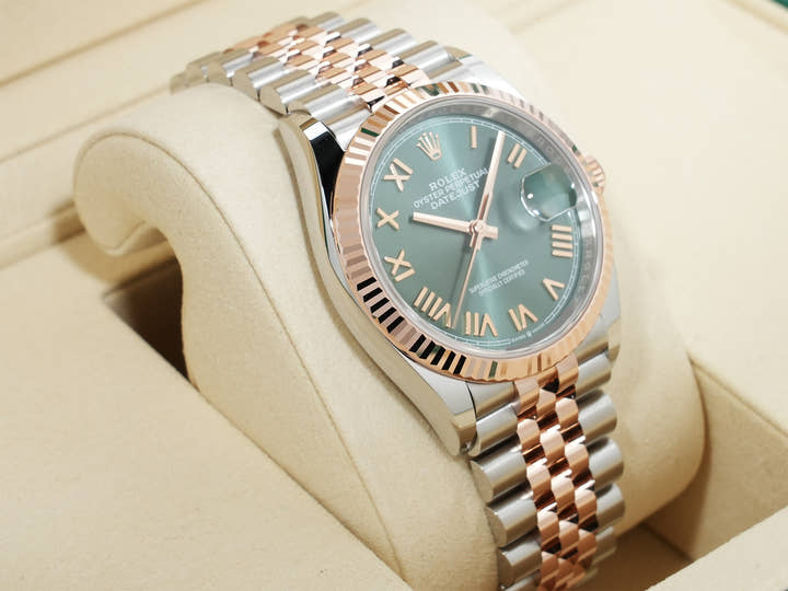 Rolex Datejust 36 Ref. 126231 Stainless Steel/Everose Gold, Mint Green Dial, Jubilee Bracelet, Unworn nei7gug5