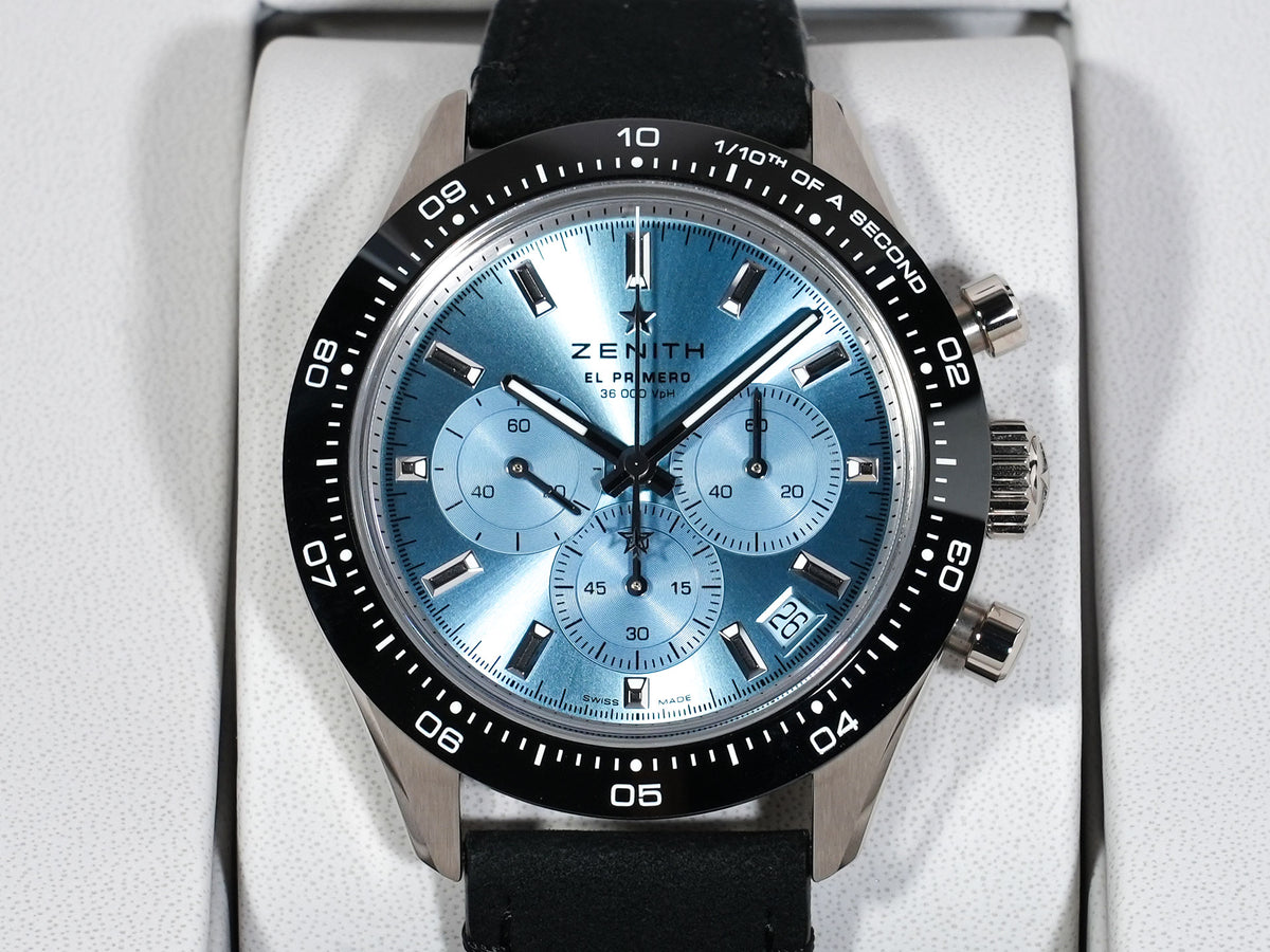 ゼニス クロノマスター スポーツ ヨシダ スペシャル エディション Ref.65.3104.3600/52.C920 ホワイトゴールド アクアブルー文字盤 美品 xfb4sfnr