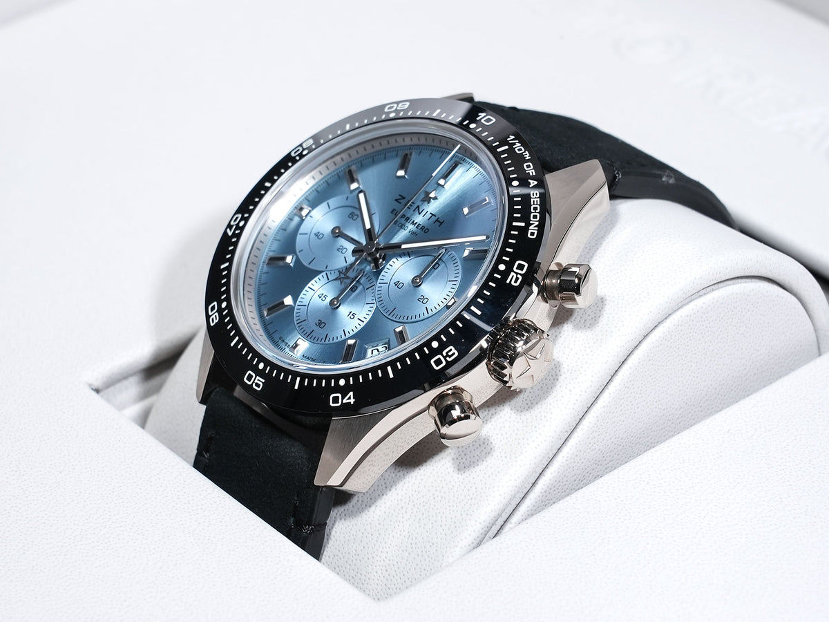 ゼニス クロノマスター スポーツ ヨシダ スペシャル エディション Ref.65.3104.3600/52.C920 ホワイトゴールド アクアブルー文字盤 美品 xfb4sfnr