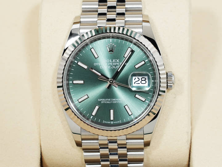Rolex Datejust 36 Ref.126234 Stainless Steel/White Gold Mint Green Dial Jubilee Bracelet, Beautiful Pre-owned Condition zfxebvsp