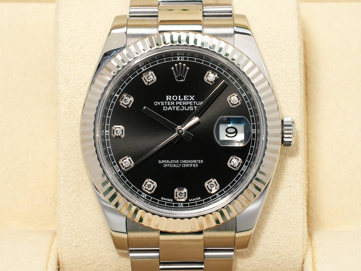 Rolex Datejust 41 Ref.126334G Stainless Steel/White Gold Black 10P Diamond Dial Oyster Bracelet Pre-owned 6svqrmq9
