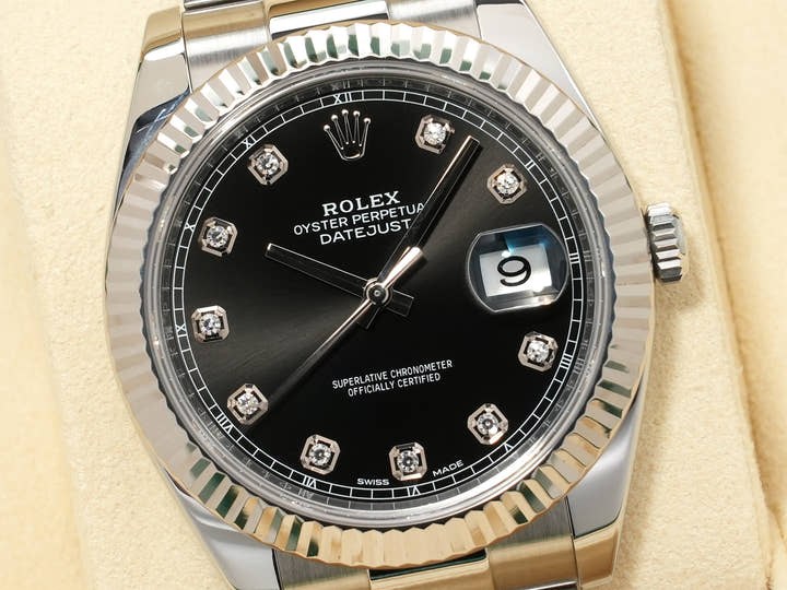 Rolex Datejust 41 Ref.126334G Stainless Steel/White Gold Black 10P Diamond Dial Oyster Bracelet Pre-owned 6svqrmq9