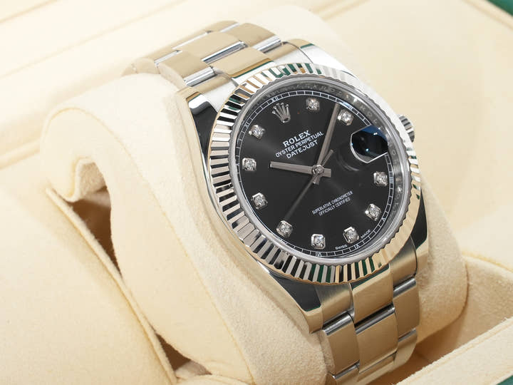 Rolex Datejust 41 Ref.126334G Stainless Steel/White Gold Black 10P Diamond Dial Oyster Bracelet Pre-owned 6svqrmq9